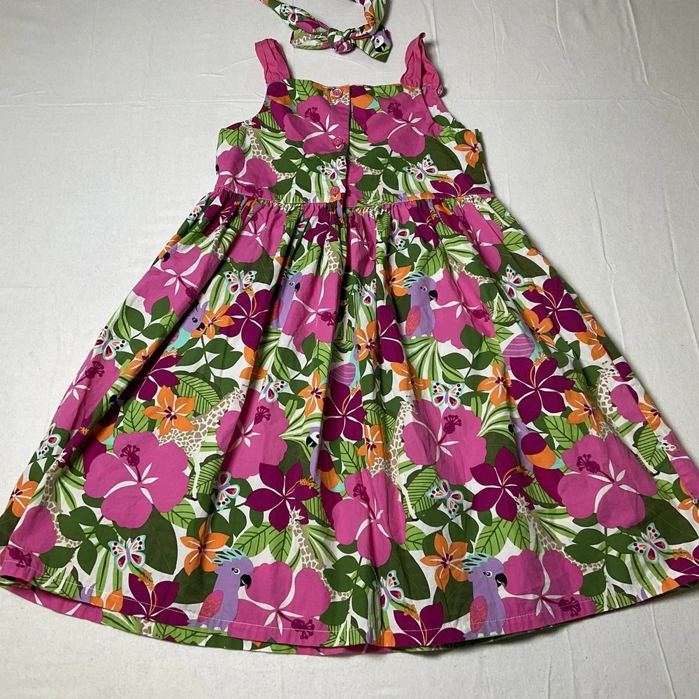 GYMBOREE Girl's Floral Hawaiian Reef Summer Dress Size 7 w/Head Band 532